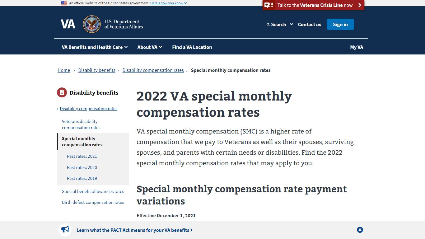 2022 VA Special Monthly Compensation Rates | Veterans Affairs