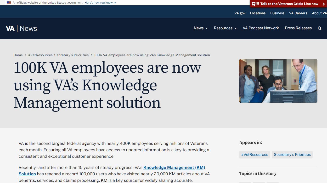 100K VA employees are now using VA’s Knowledge Management solution